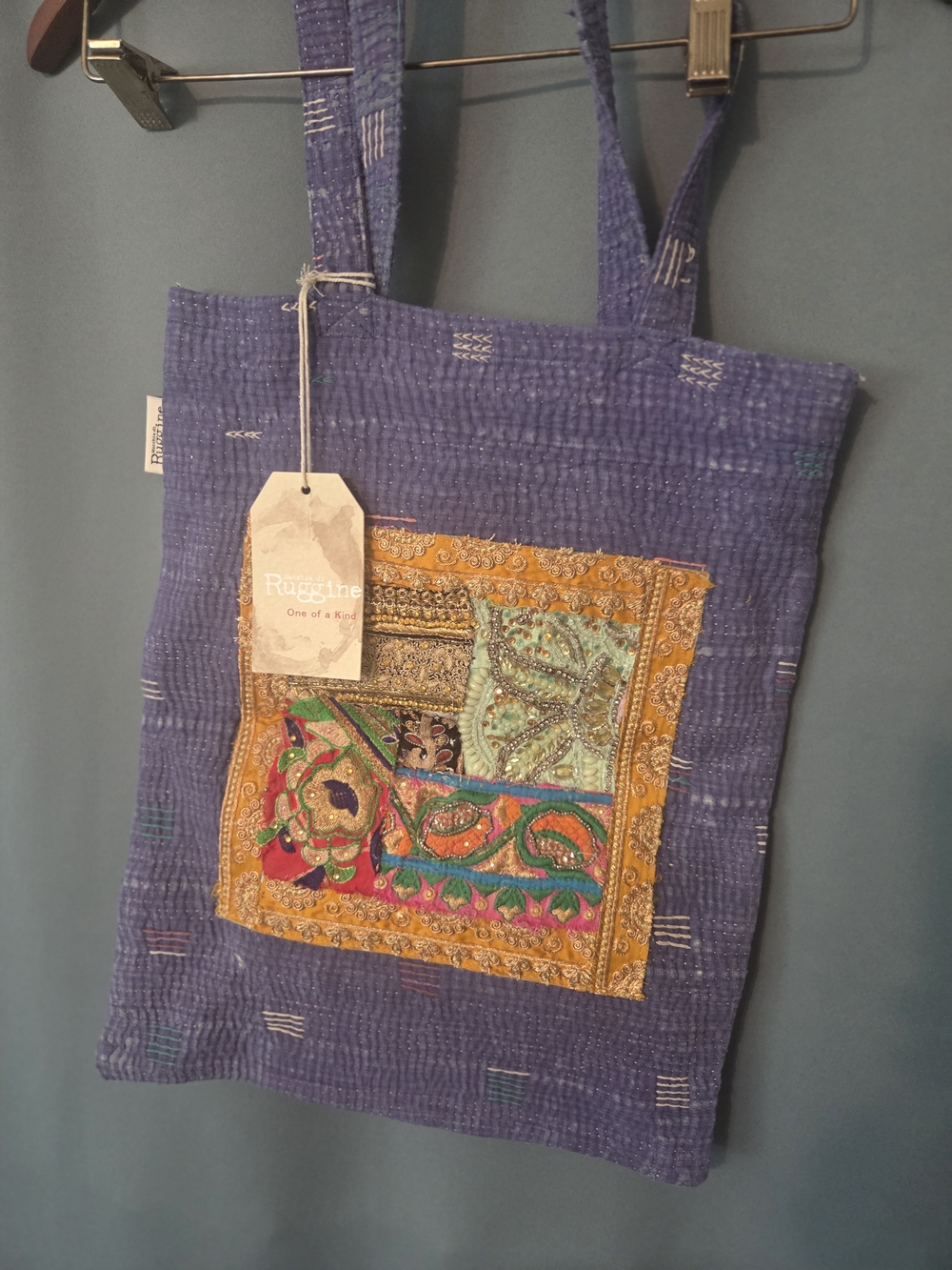 Artisan Purple Embroidered Patchwork Tote